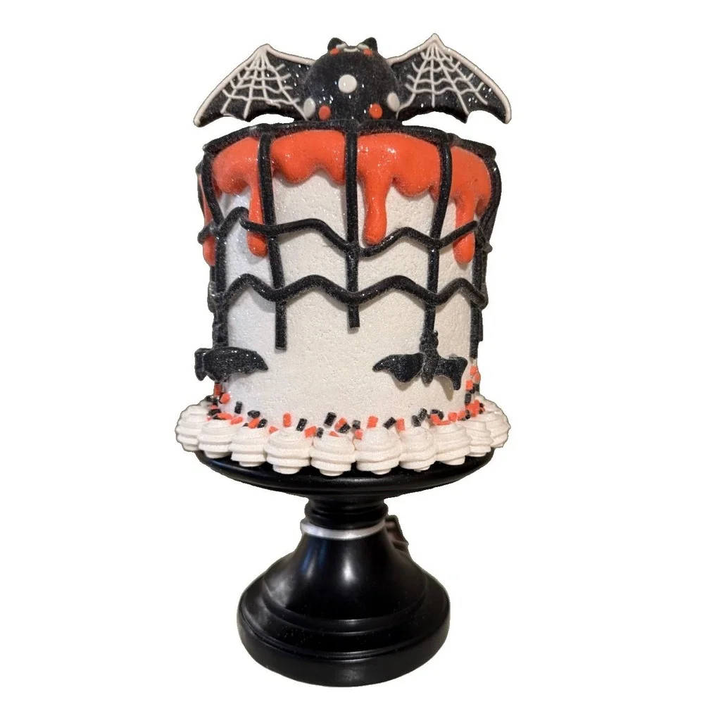 Sweet Treats Halloween Bat Cake Figurine Freestanding Decor Black Orange White
